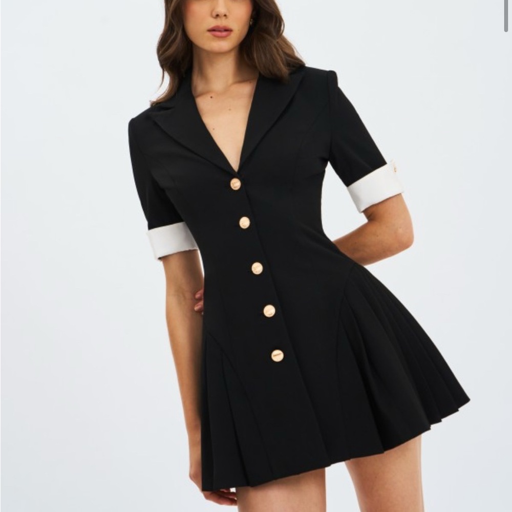 Miss Circle Ilithia Black Mini Dress with White Cuff Detail